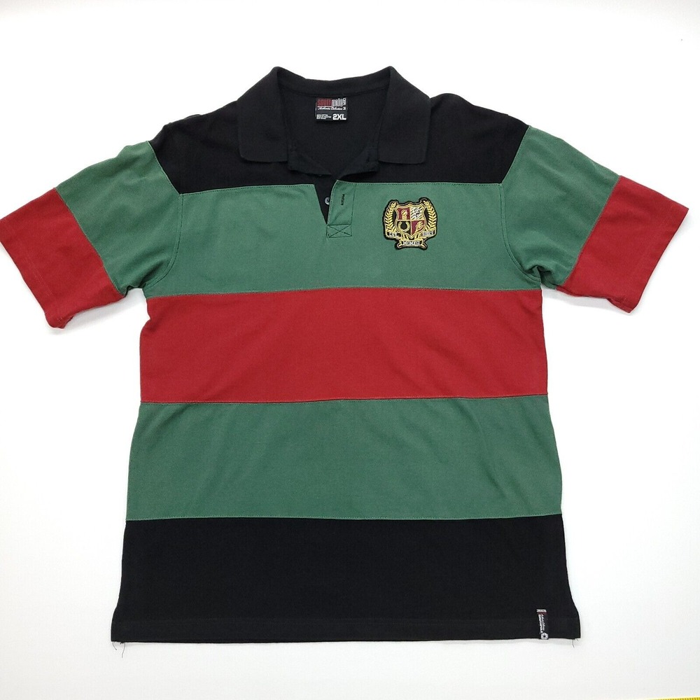 Southpole Polo Shirt Men 2XL Red Green Black Striped Vintage Y2K Streetwear 90s